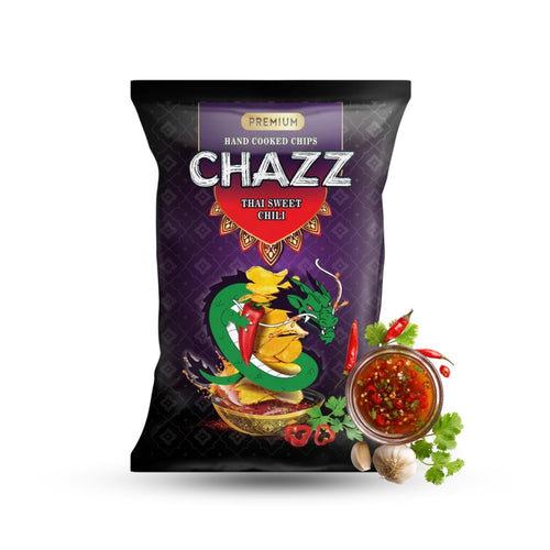 Chazz hand cooked chips thai sweet chili 90g tray 15 stuks chips groothandel